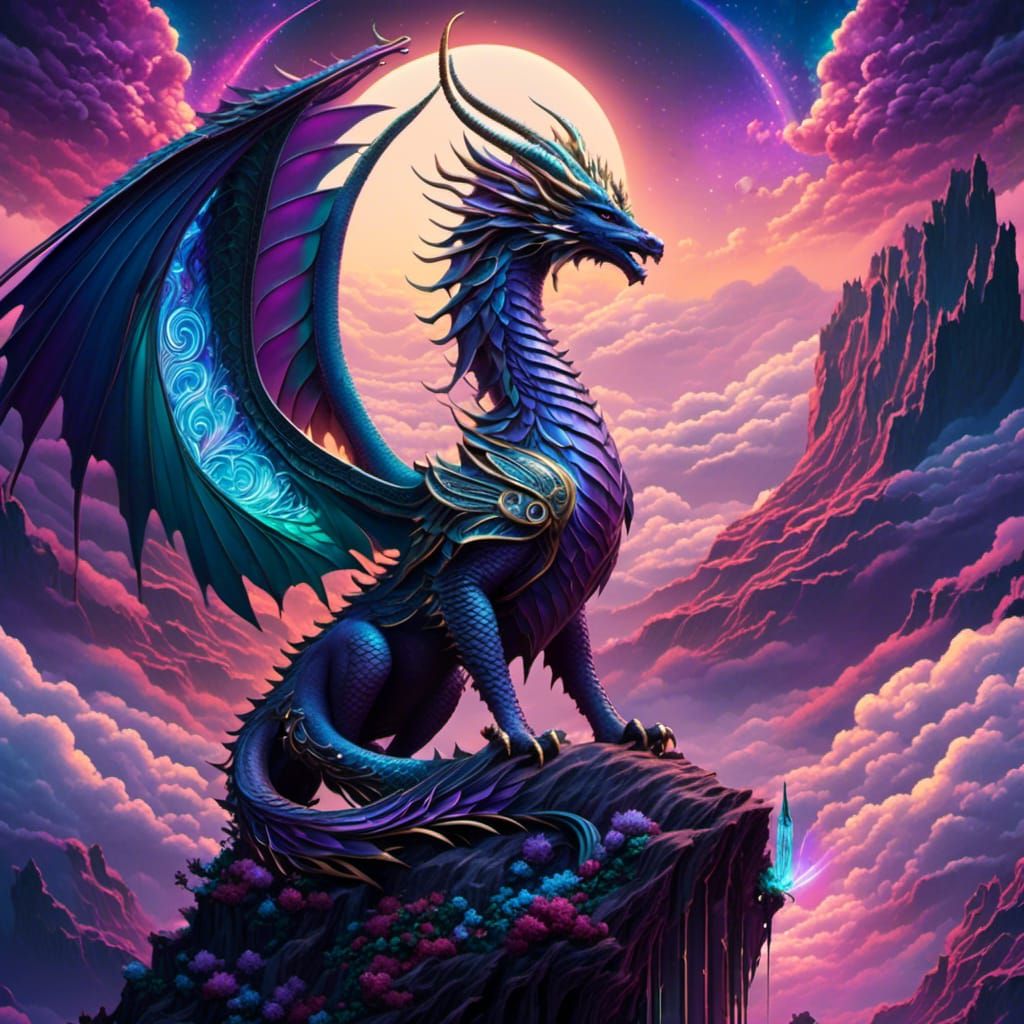 <lora:Romantic dragon:1.0>  a stunning cinematic visual of a fantasy Harpie but its made of Circuitry fantasy galaxy wave with a fantastical...