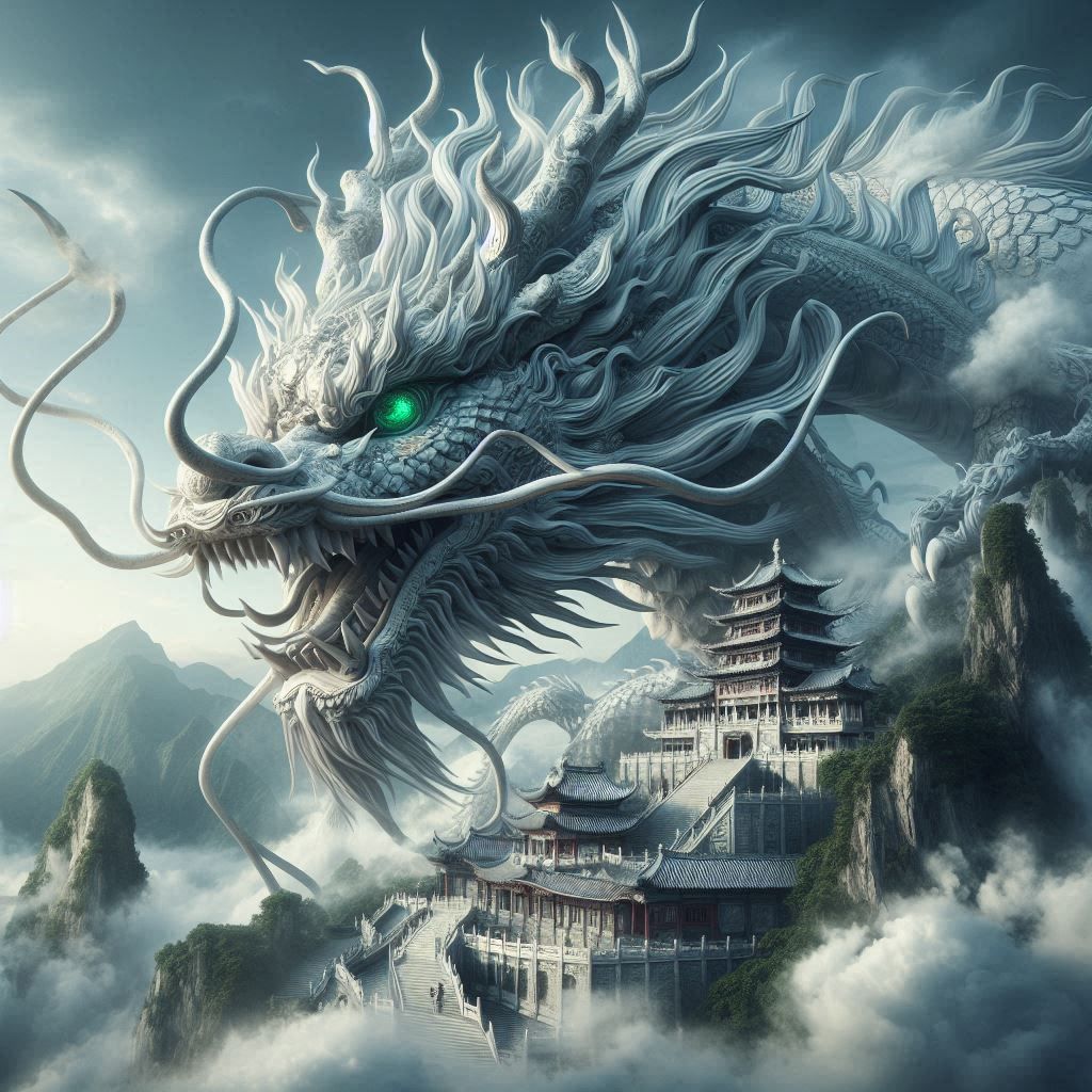 White dragon in clouds