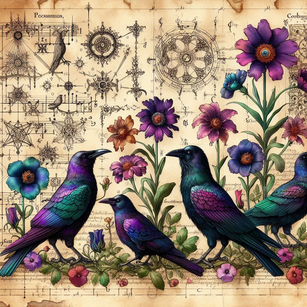 Flowers with Paper, and Ravens
