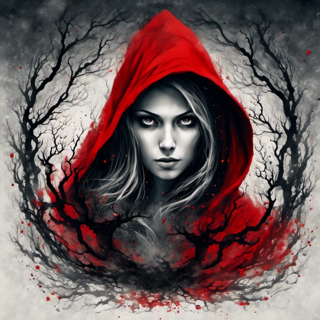 Red Riding Hood: Digital Watercolor Summerscape Sunset