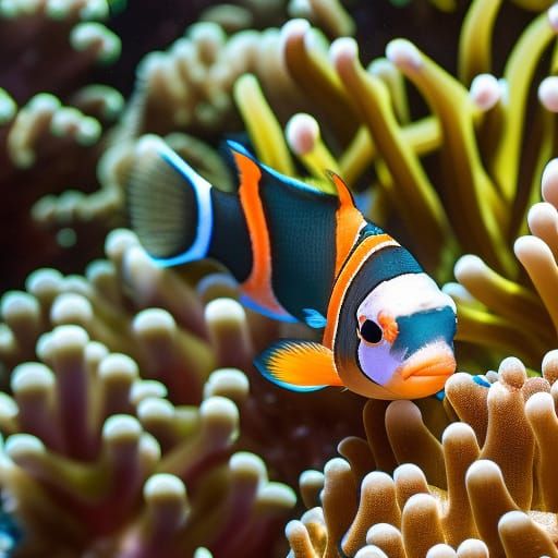 A unique hybrid Clownfish in a coral reef