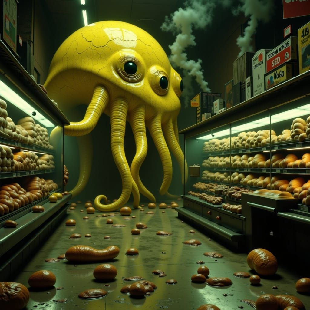 *"Inside the dimly lit Save Rite grocery store, the bakery section has been overtaken by the Eldritch Lemon God. Its massive, cracked rind g...