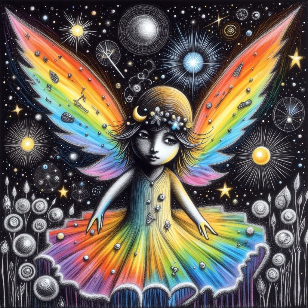 <lora:Mythic Draw:1.0>  Water color, alcohol inks, go fly  on starry night, Van Gogh,Kids Crayon drawings ,surreal child's drawing , rayogra...