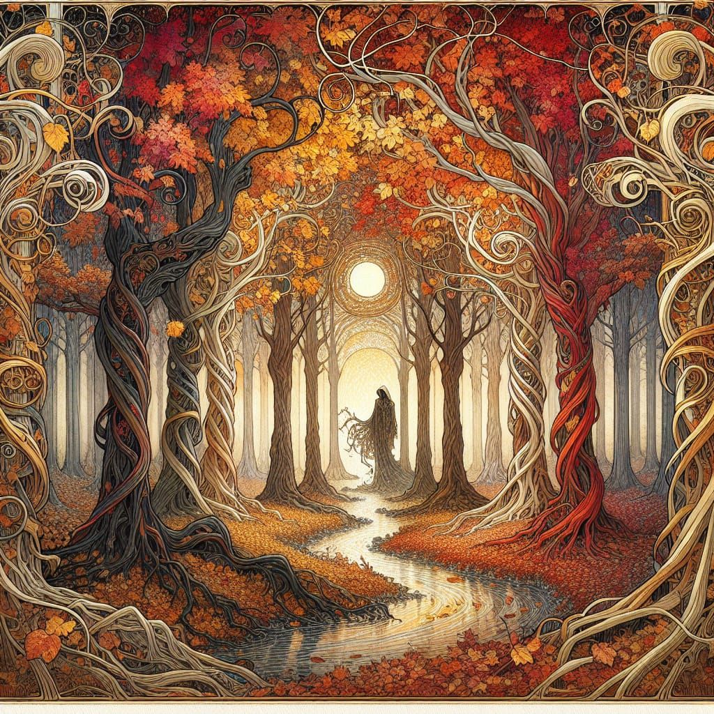 Autumn Enchantress in Art Nouveau Style