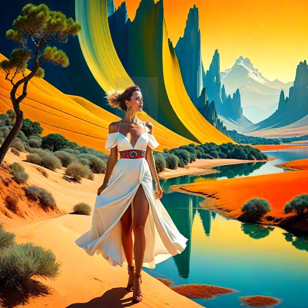 Surreal Fantasy Lady in Exotic Landscape