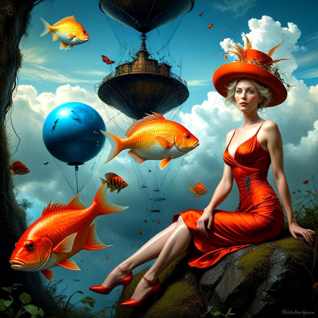 Surreal Woman in Vibrant, Photorealistic Landscape