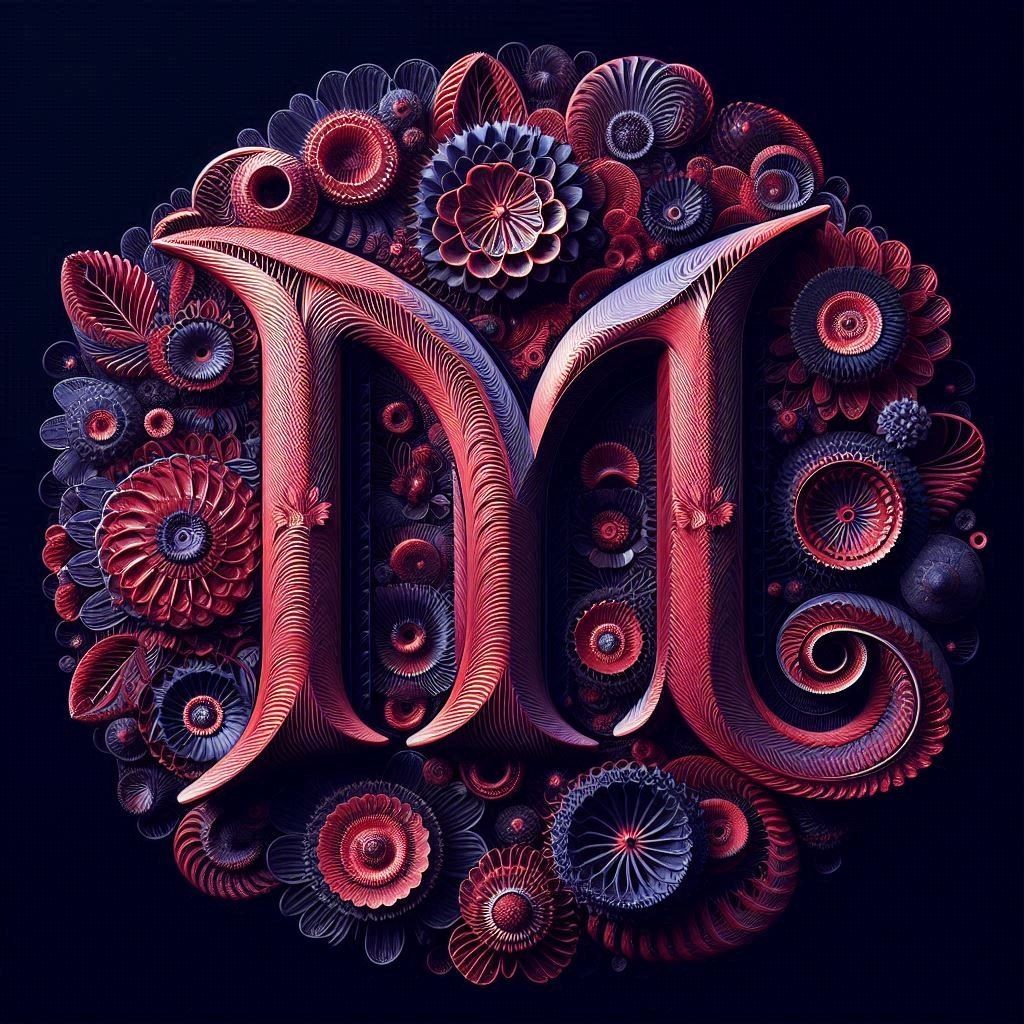 letter M, spirograph flower art
