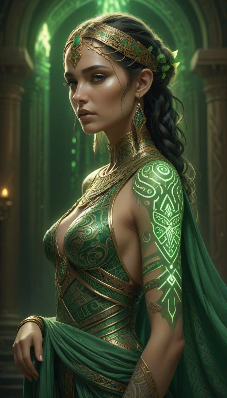 Things made of code challenge. The birth of AI. An elegant, beautiful goddess woman in ancient times. She wears an elegant kalasiris sheath ...