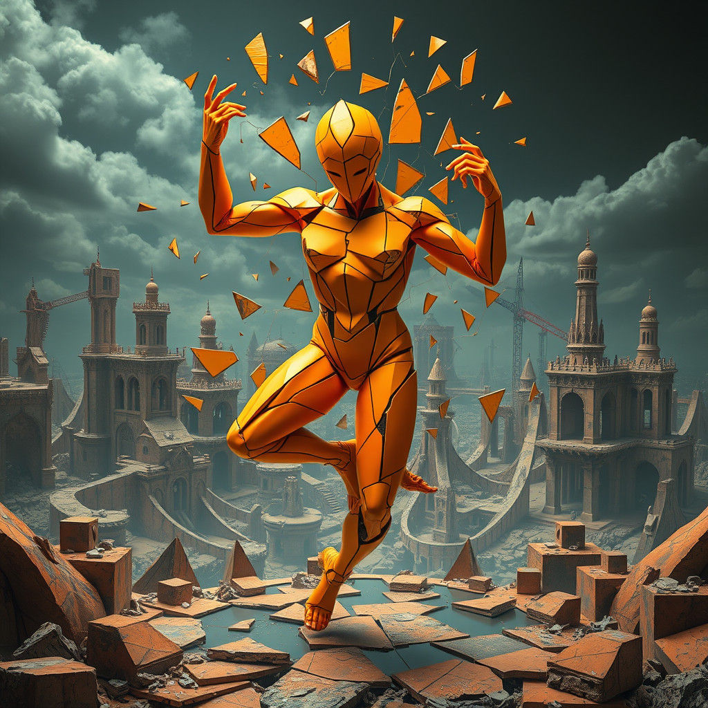 **Deconstructivist Dance:** A fragmented, deconstructed oran...