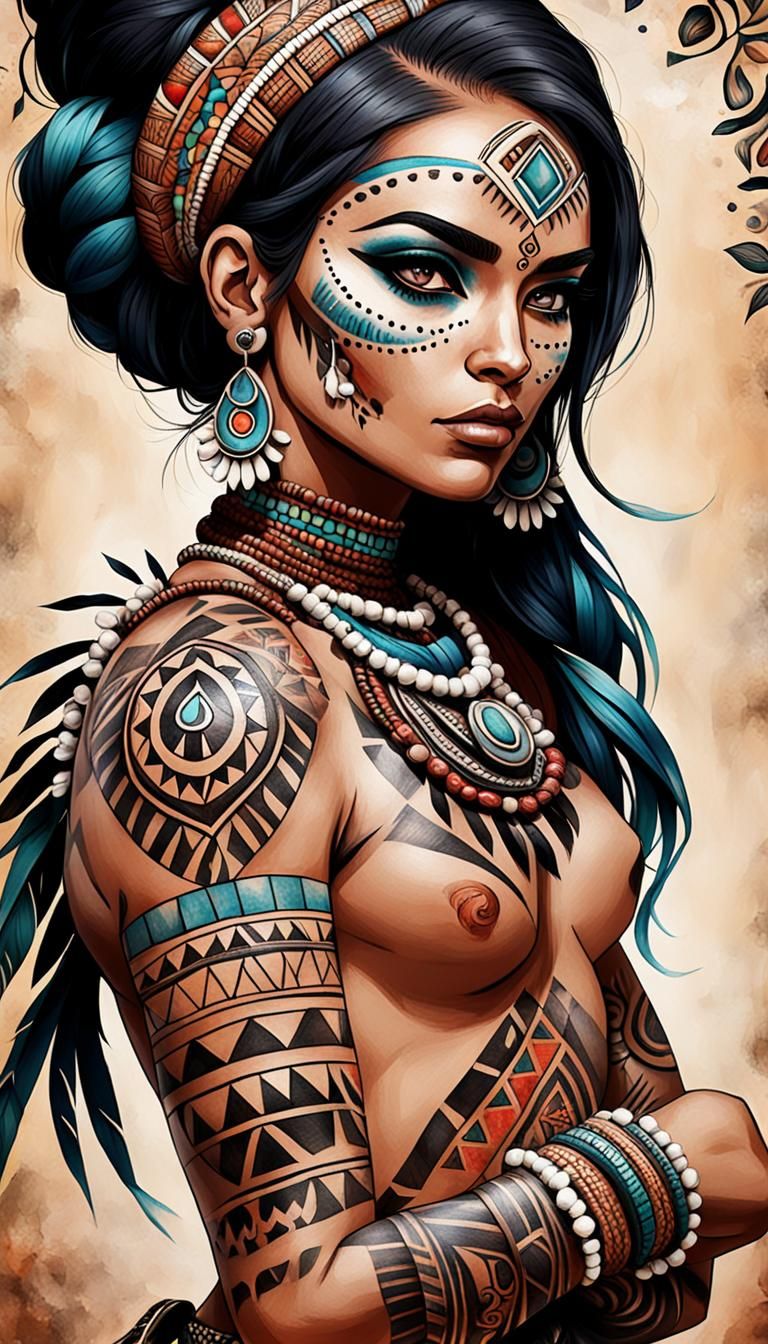 Mujer estilo guerrera inspirada en Mamacocha, raza aria mezc...
