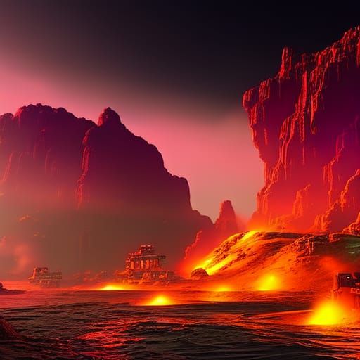 Hidden base on volcanic planet