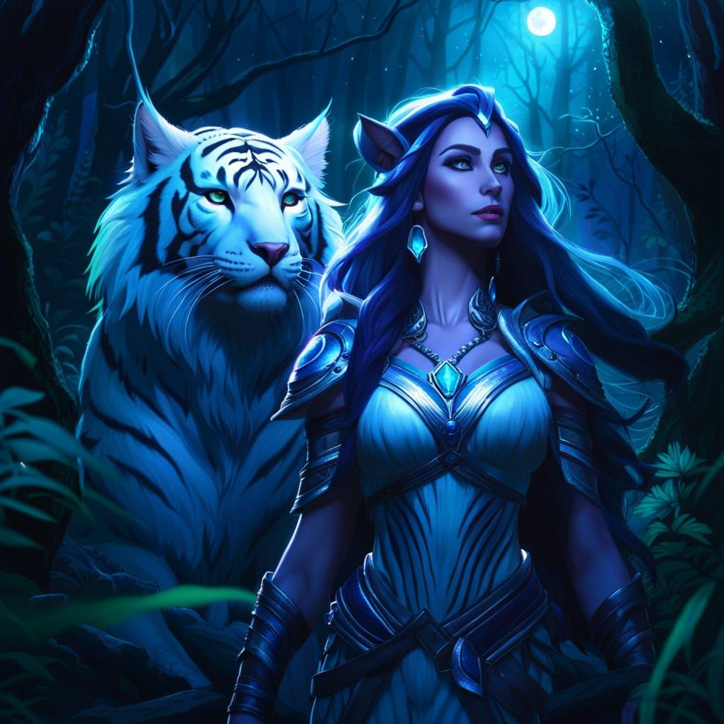 Tyrande_Wisperwind Priestess_of_the_Moon, night_elf, and white tiger ...