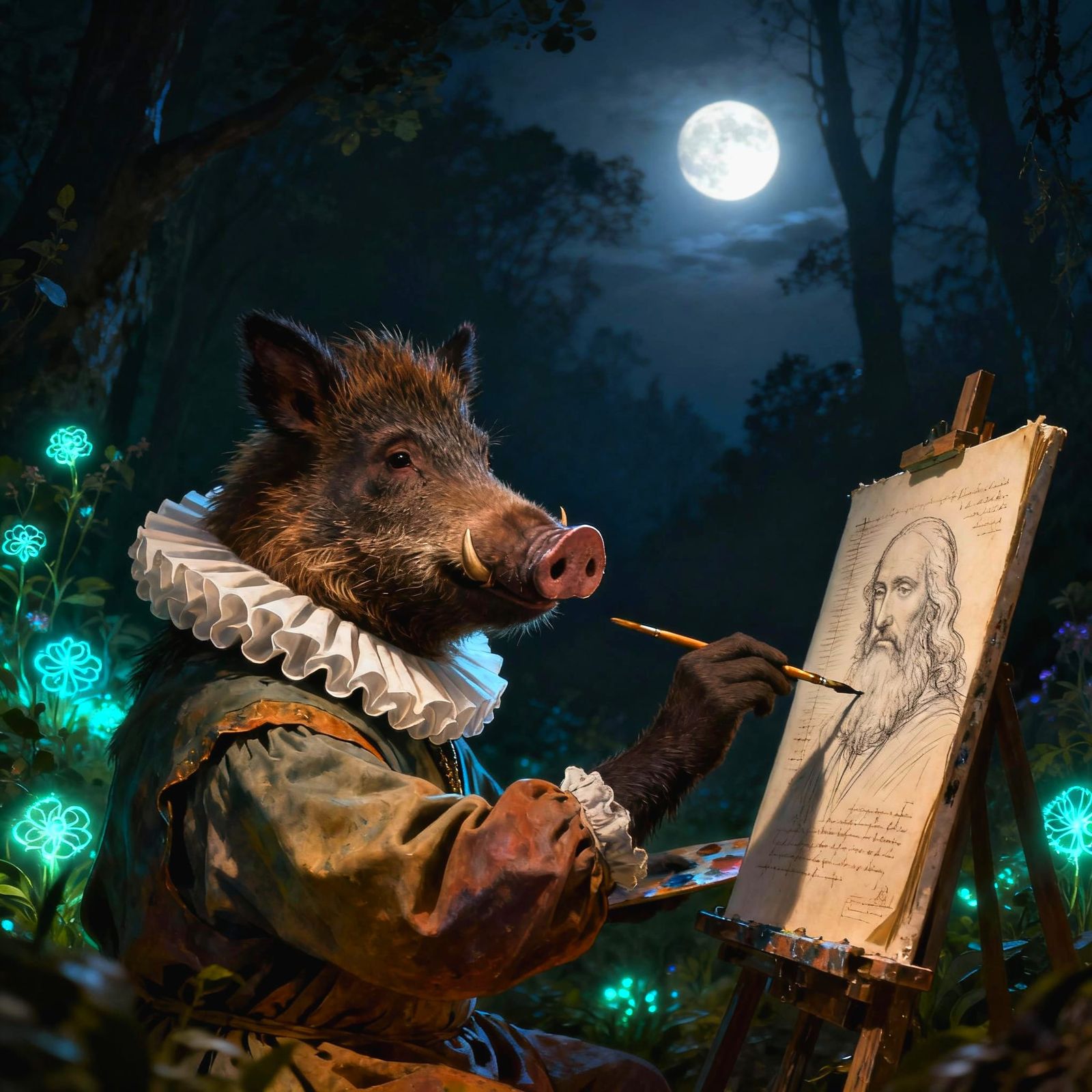 A wild boar paints Leonardo da Vinci   by @Marley