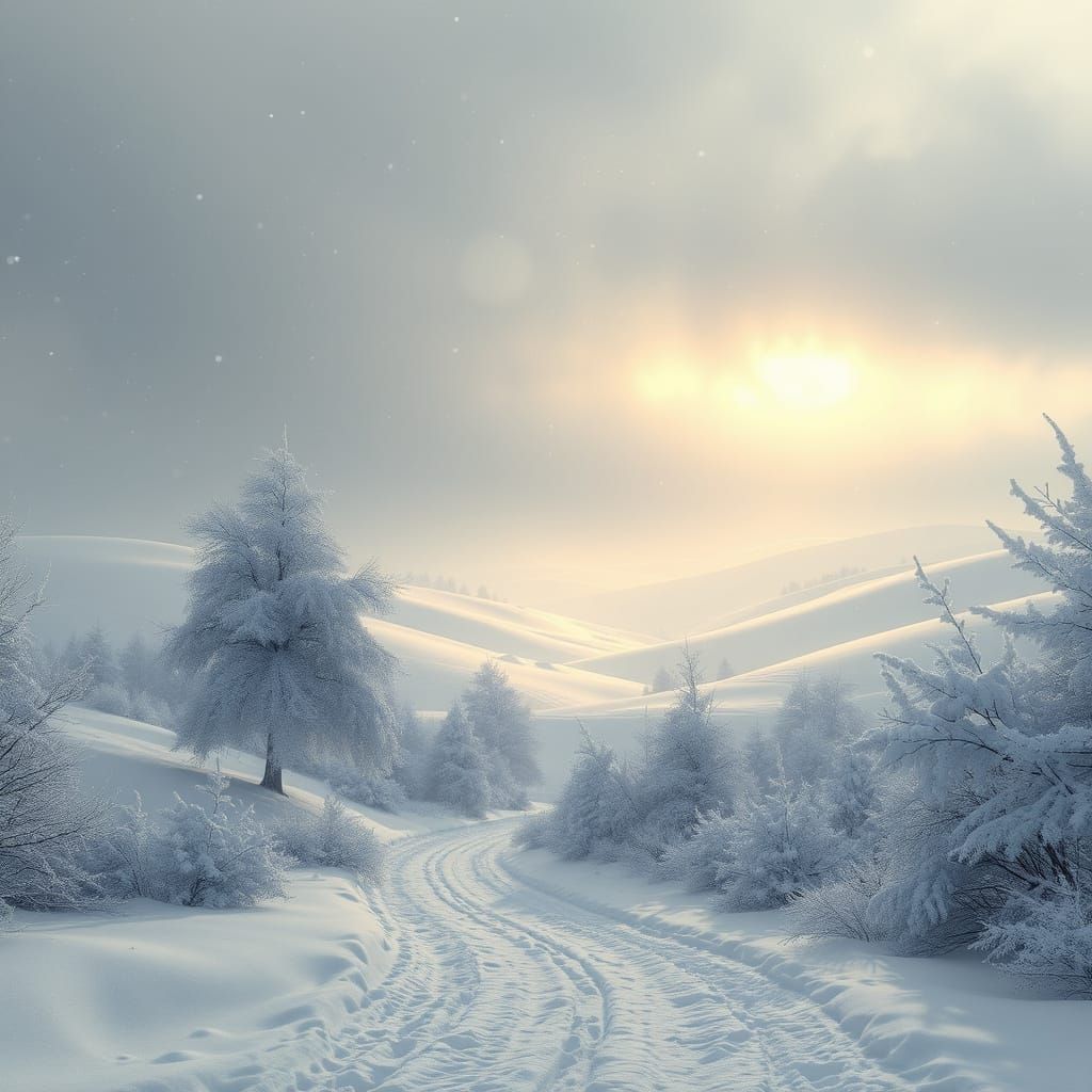 Ethereal Winter Wonderland Landscape in Matte Painting Style