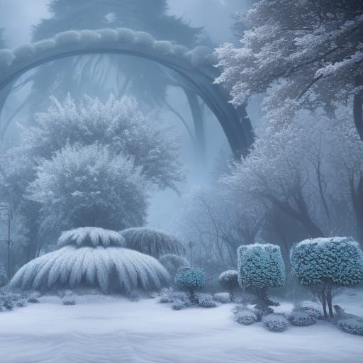 Secret flower garden after snowing