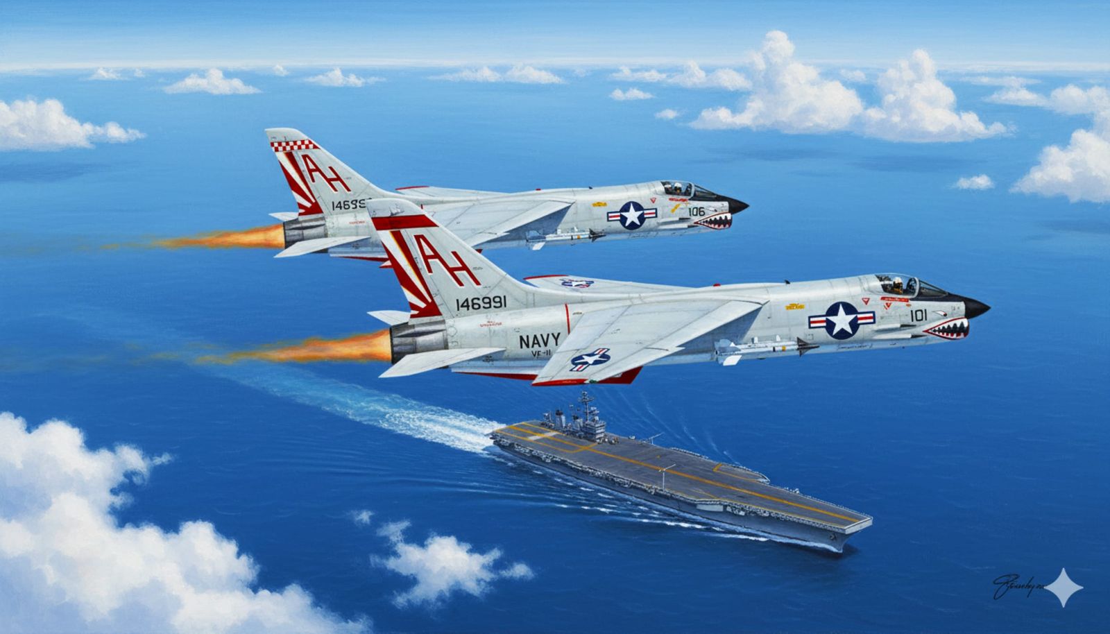 F-8E Crusaders VF-111 Sundowners over Carrier