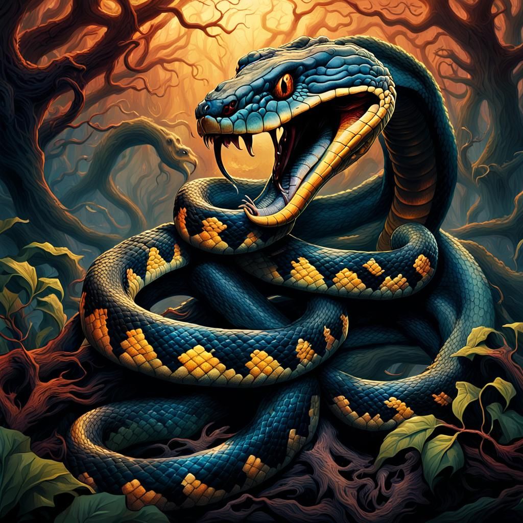 Venomous Snakes in Dark Fantasy Illustration