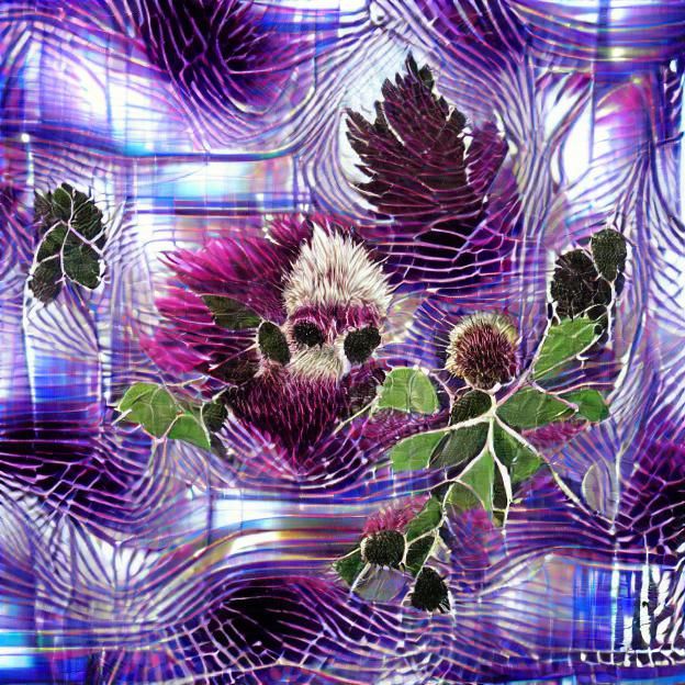 purple thistle floral fractal stained glass