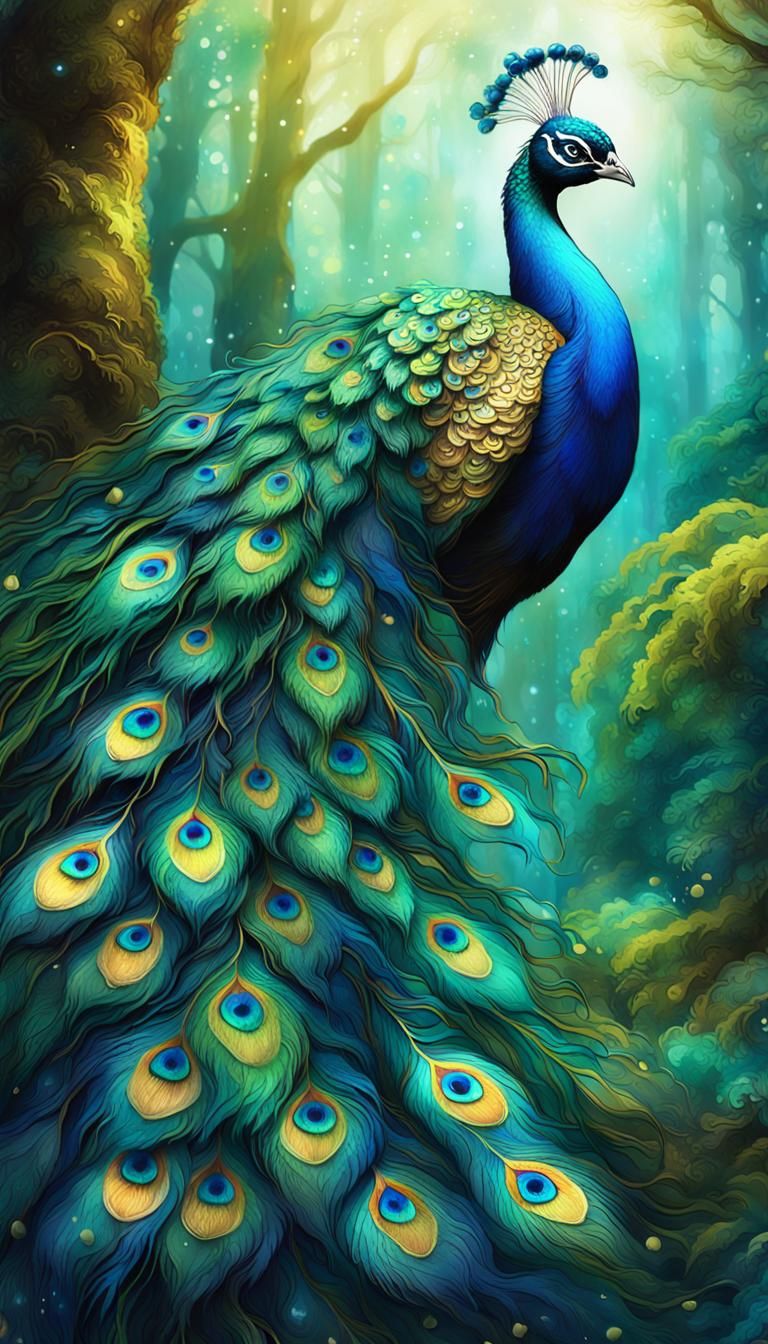 Alcohol inks, a peacock with his tail up  by @Alison