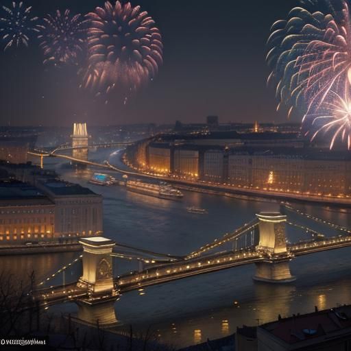 "Time Capsule: Budapest's Creative New Year's Excitement and Midnight Charm" 8k resolution concept art ...  by @MJanos_89