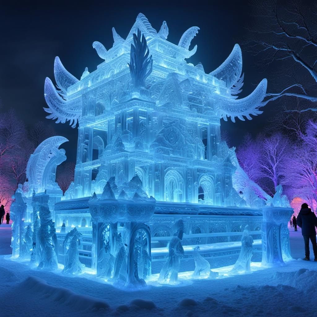 Ice Sculpture Festival: A stunning scene of an ice sculpture...