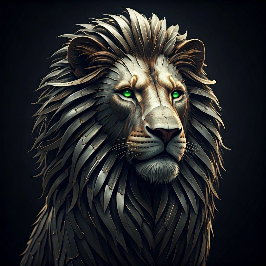 Surreal Lion Sculpture Crafted from Glinting Silver Blades