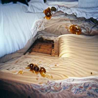 An old bed with a bunch of honey under the sheets