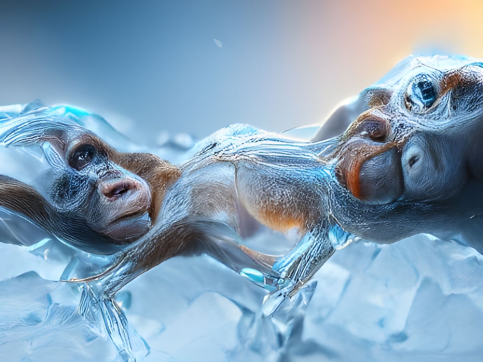 A humanprimate hybrid frozen in time AI Generated Artwork