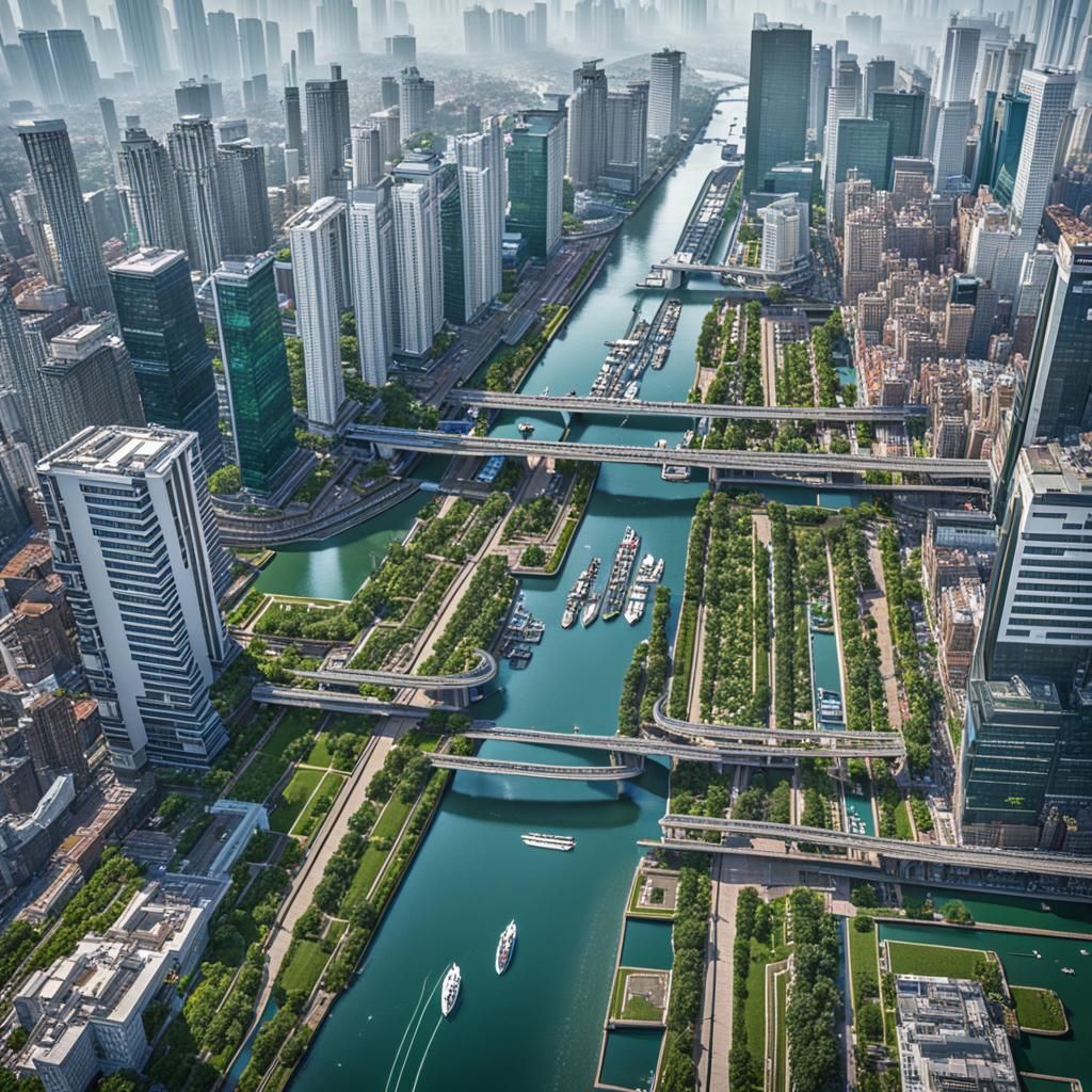 A major city with many canals. It has multiple modern skyscr...