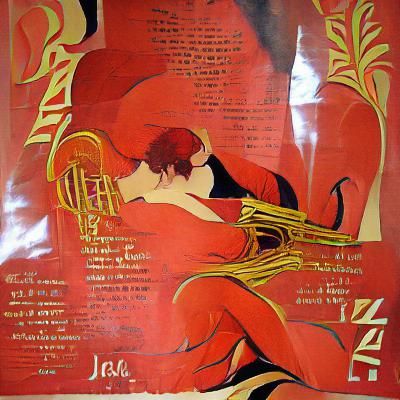 Jazz poster, sensual art nouveau, red and gold, French text