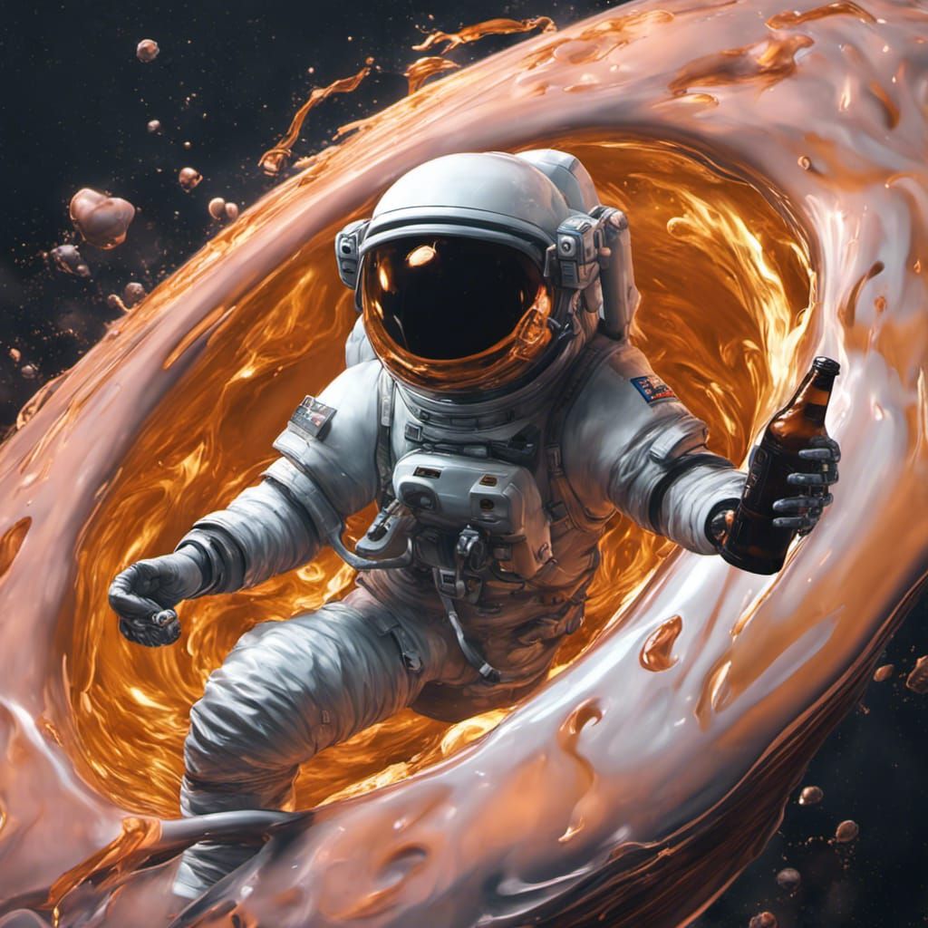 Astronaut in black hole holding beer