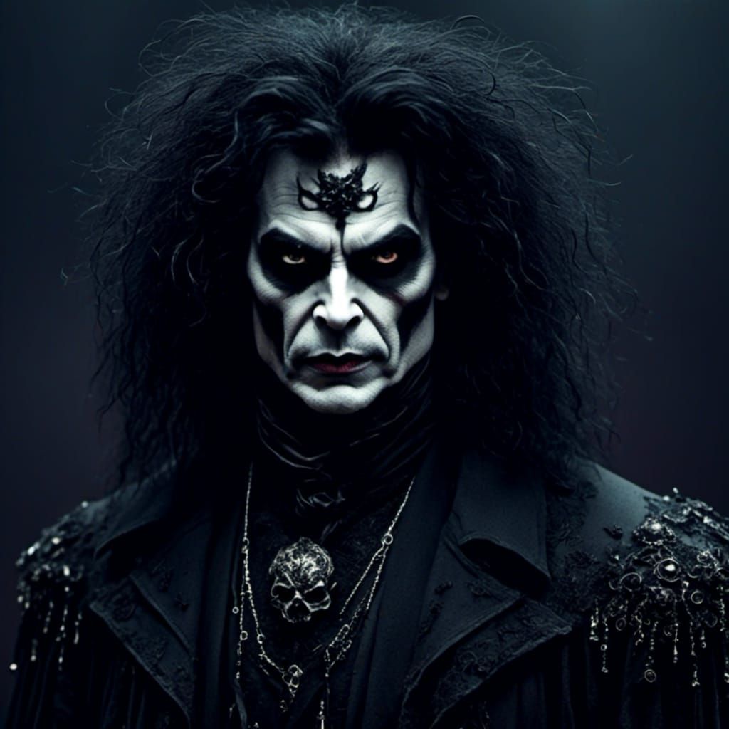 <lora:evil ways:1.0> handsome goth man, portrait