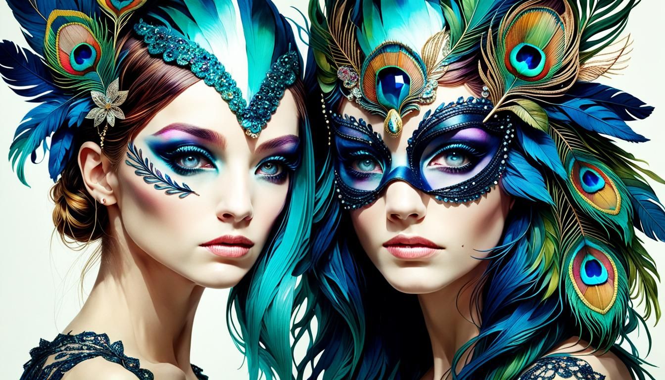 Masks, maximalist, colorful, detailed, Swarovski crystals, p...