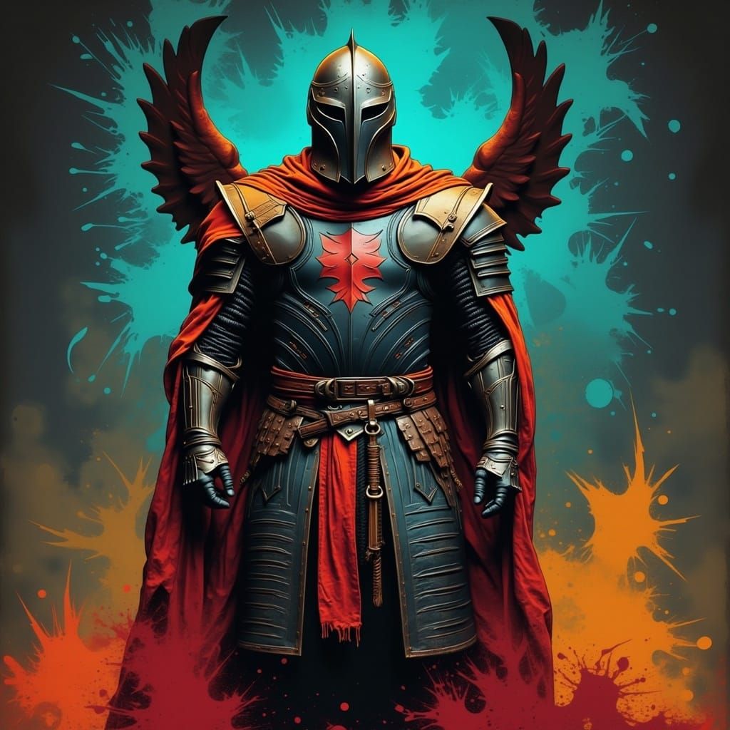 <lora:Grunge Pop:1.0> Knight with intense eyes