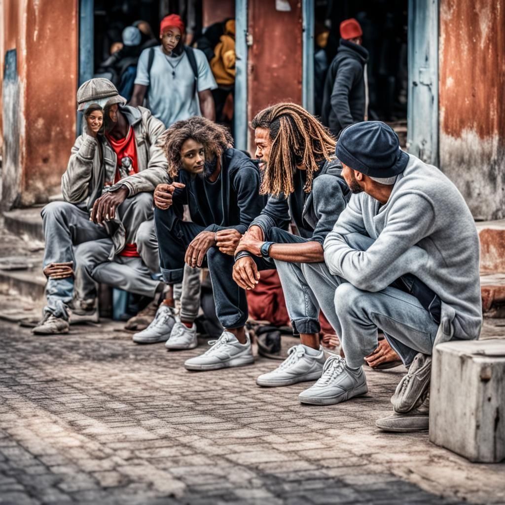 A group of friends hanging out. intricate details, HDR, beautifully shot, hyperrealistic, sharp focus, 64 megapixels, perfect composition, h...
