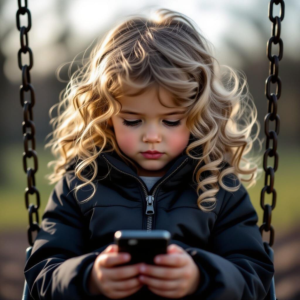 Photorealistic Image of Girl on Swing with iPhone