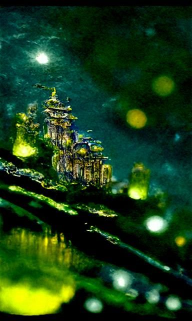 The forest city in the summer night under the moonlight with hyperdetailed fresh new builings along a winding river of c...