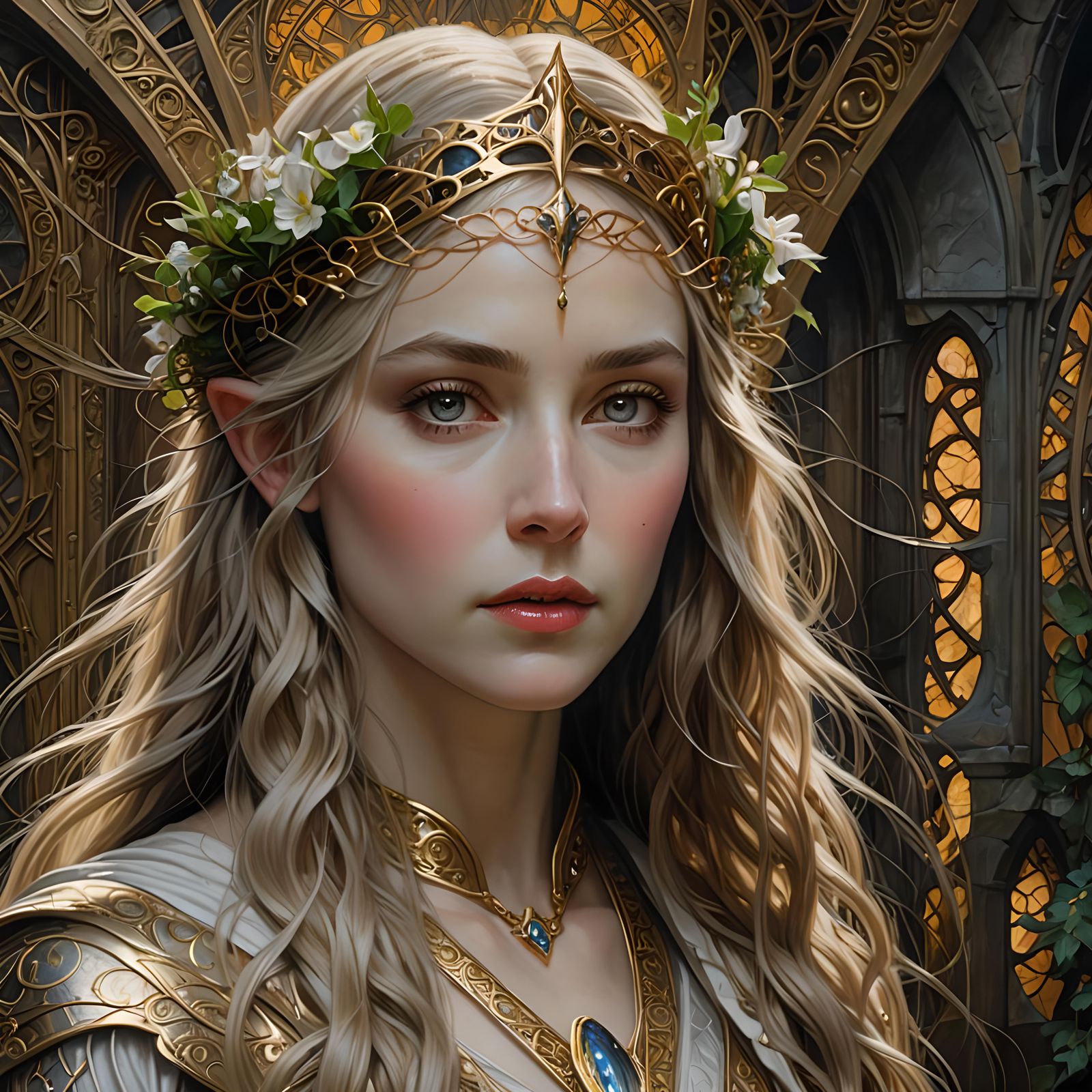 Galadriel Portrait in Oil Painting Style