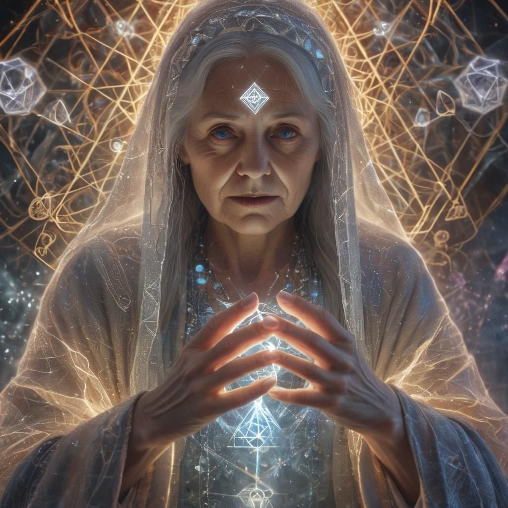 Mystical Woman with Glowing Crystals in Hyper-Realistic Styl...