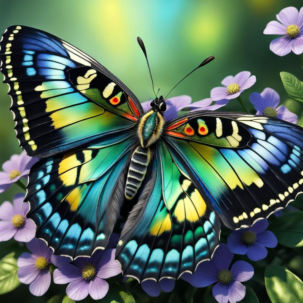 Queen Alexadra's Birdwing. 
----- 3d close up of a gorgeous large butterfly with iridescent green and ...  by @CatSighs