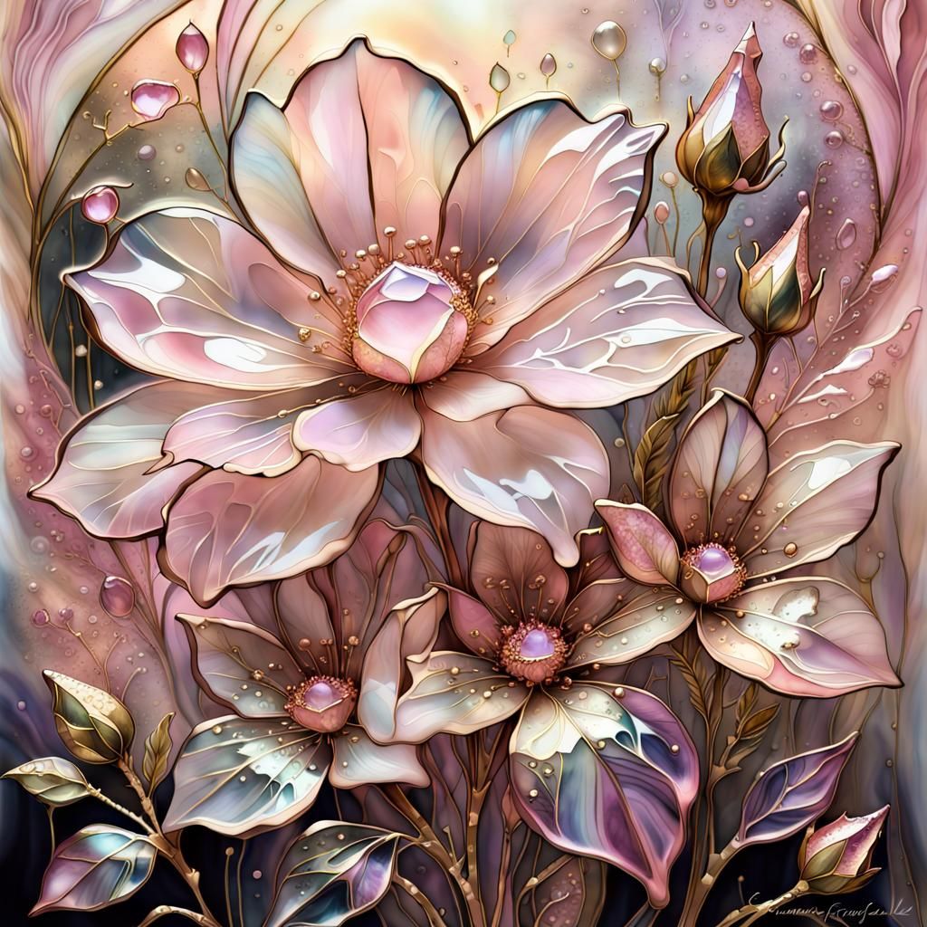 rose quartz pale pink gold flower