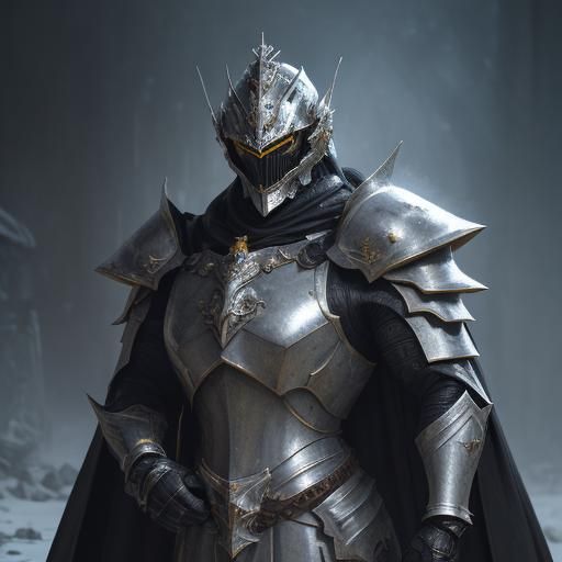Armored Frost Warrior in Ruined Hallway