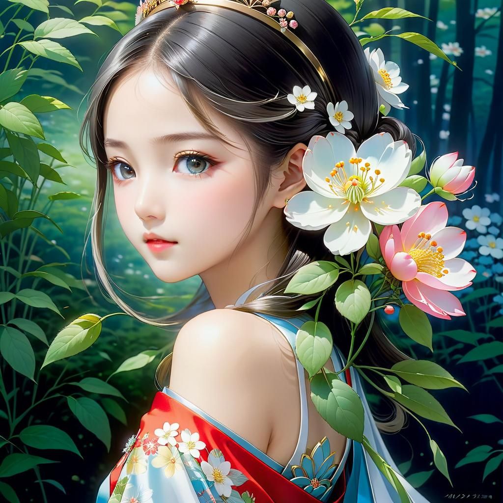 Xiao Mei Hua - Asian Flower Princess - AI Generated Artwork - NightCafe