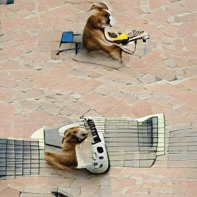 Dog playing a guitar