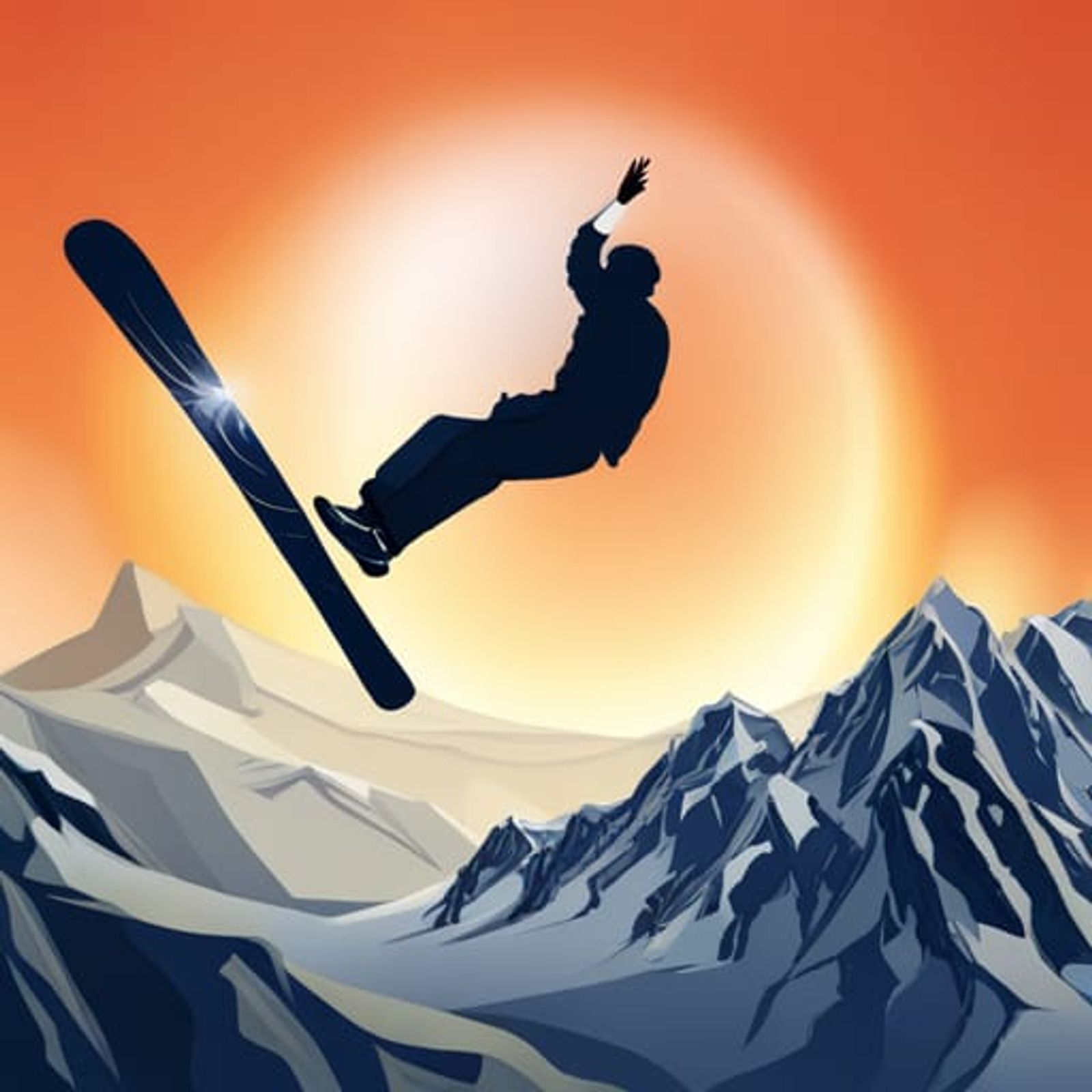 snowboard mountain silhouette