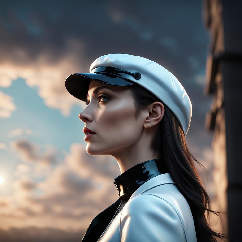 Side profile portrait of a White brunette woman wearing a bl...