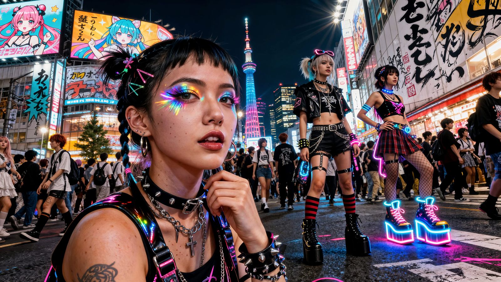 Vibrant Harajuku Street Scene with Fashion-Forward Individua...