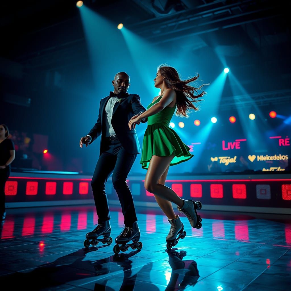 Roller Disco Couple Dancing Passion