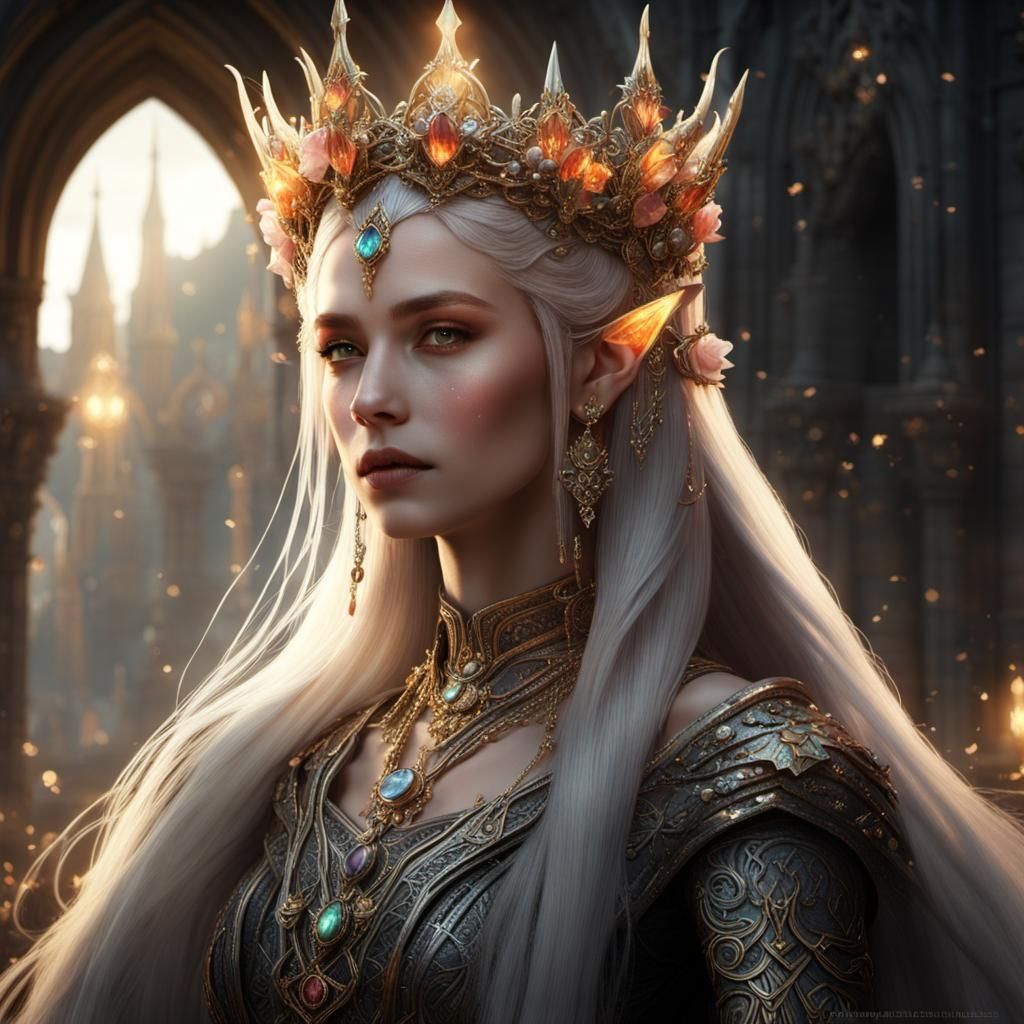 High Gothic Elf Queen in Dark Fantasy Style