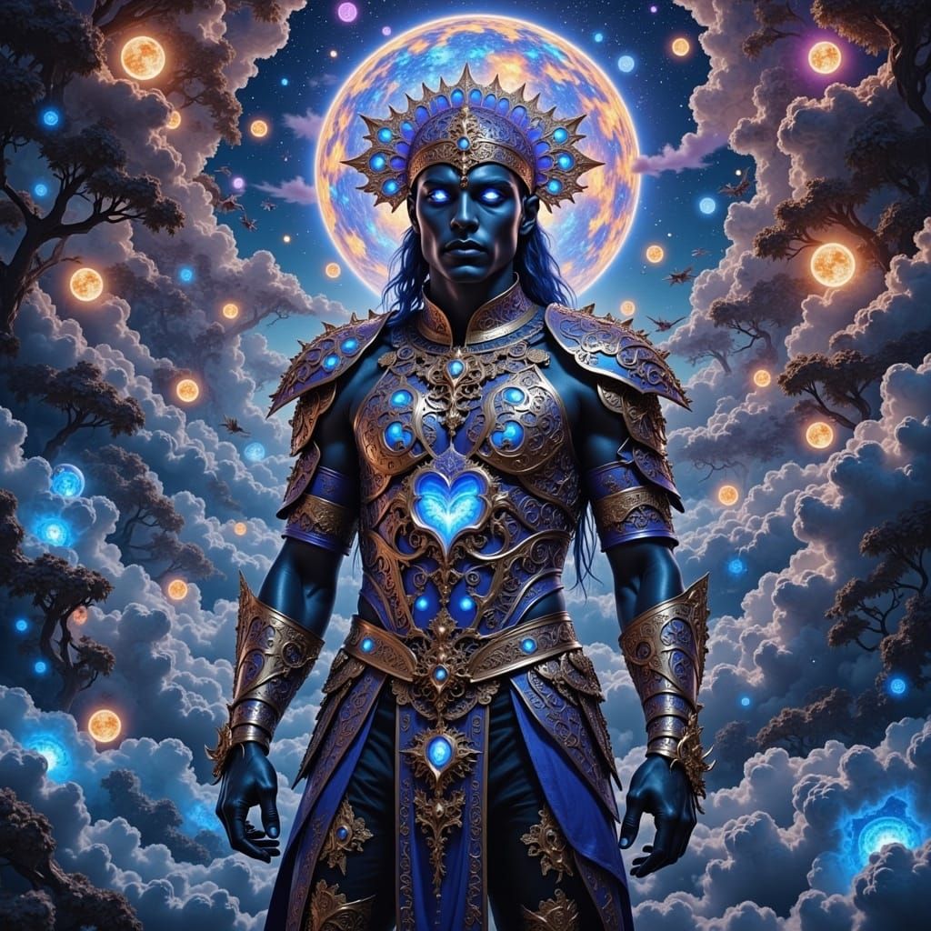 Amazing detailed photorealistic kaleidoscopic blacklight UV light portrait beautiful shaman surrounded by exotic birds bioluminescence, drea...